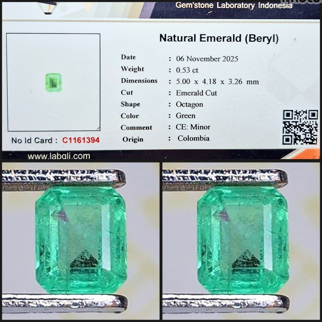 Zamrud Colombia Natural Emerald Beryl Top HQ Kristal Clean Memo Lab