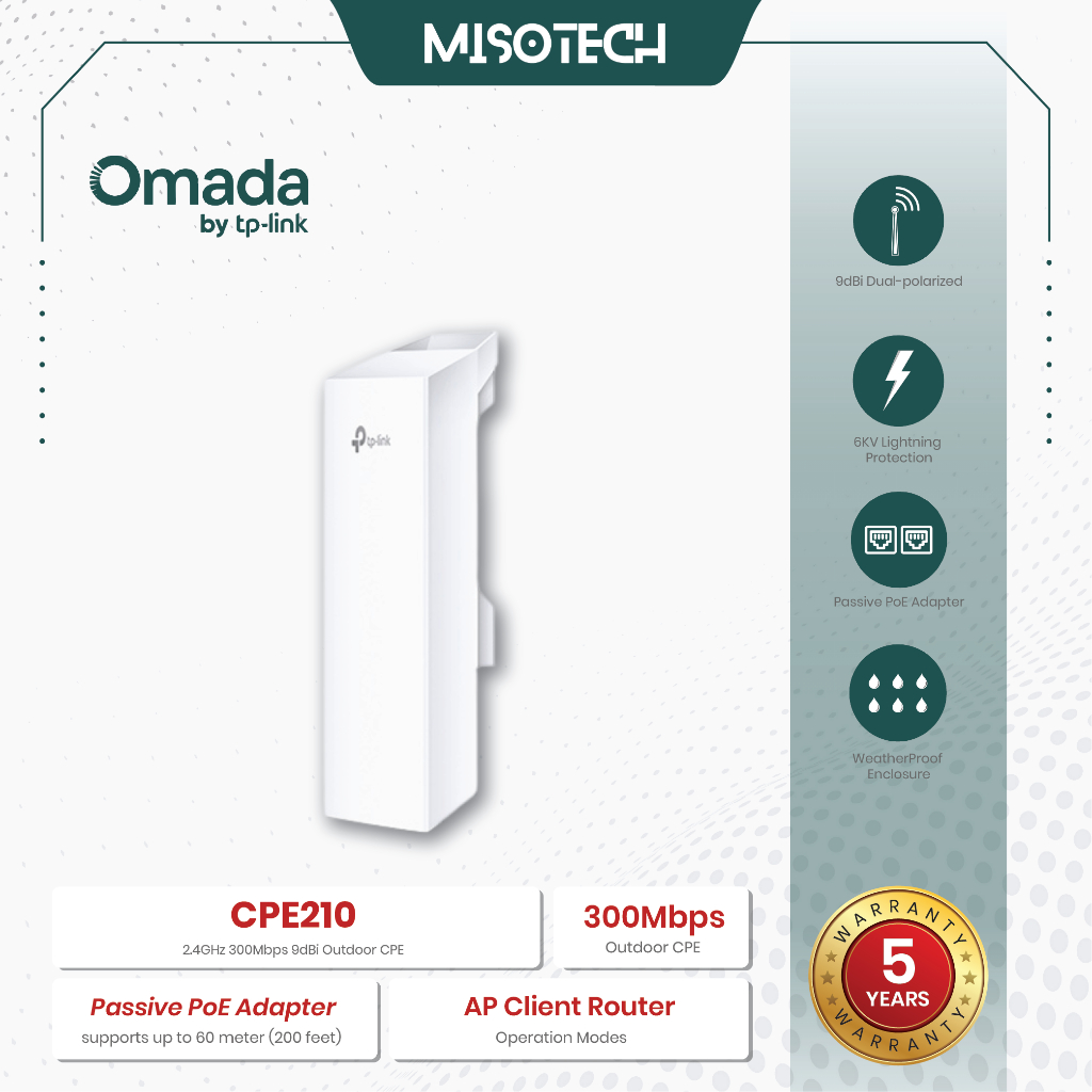TpLink TP-Link CPE210 Outdoor WiFi 2.4GHz 300Mbps 9dBi Penguat Sinyal Internet Jarak Jauh