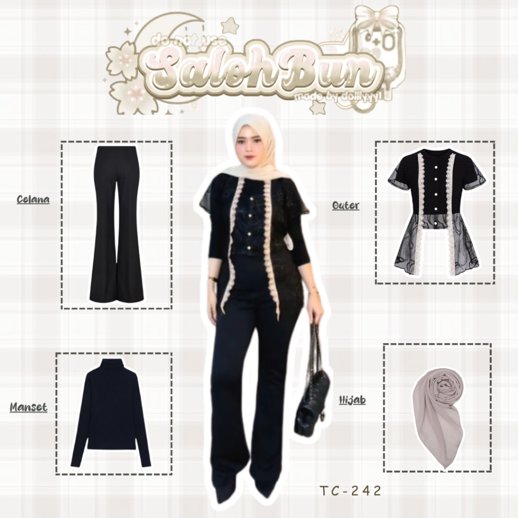 Outfit Kondangan Remaja Kekinian Dan Terbaru ( Cutbray + Manset + Brukat + Hijab ) Set TC-242