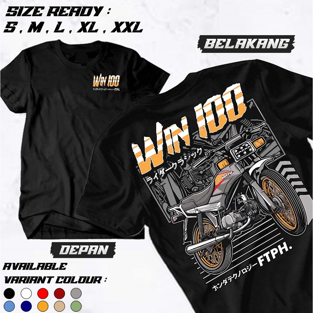 ahzashop - Kaos Baju Atasan Tshirt Lengan Pendek Black Motor Honda Win100 FTPH Original Terbaru - Ka