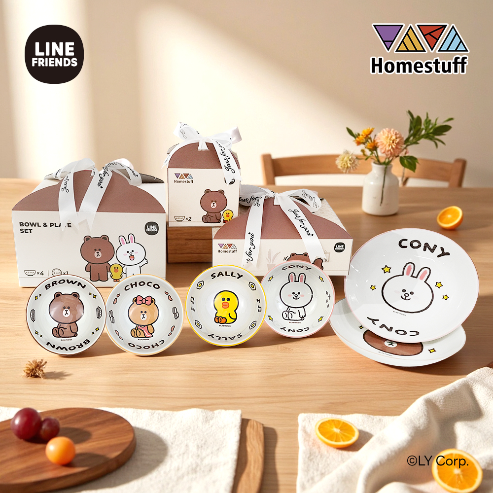 G&C [SNI] NEW HOMESTUFF x LINE FRIENDS Hampers Set Piring dan Mangkok Mewah & Lucu / Set Peralatan
