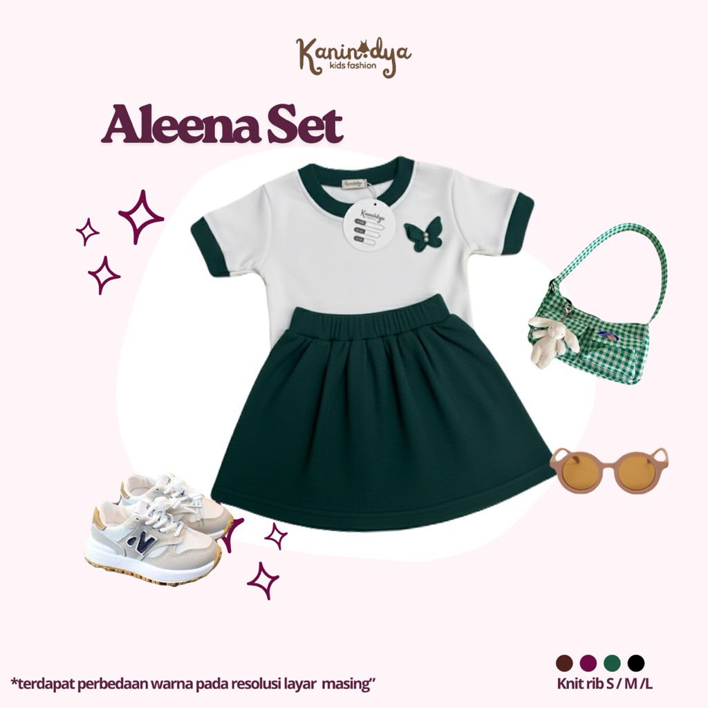 ALEENA SET || EMERALD hijau Setelan Anak perempuan usia 1-6tahun rok mini korea