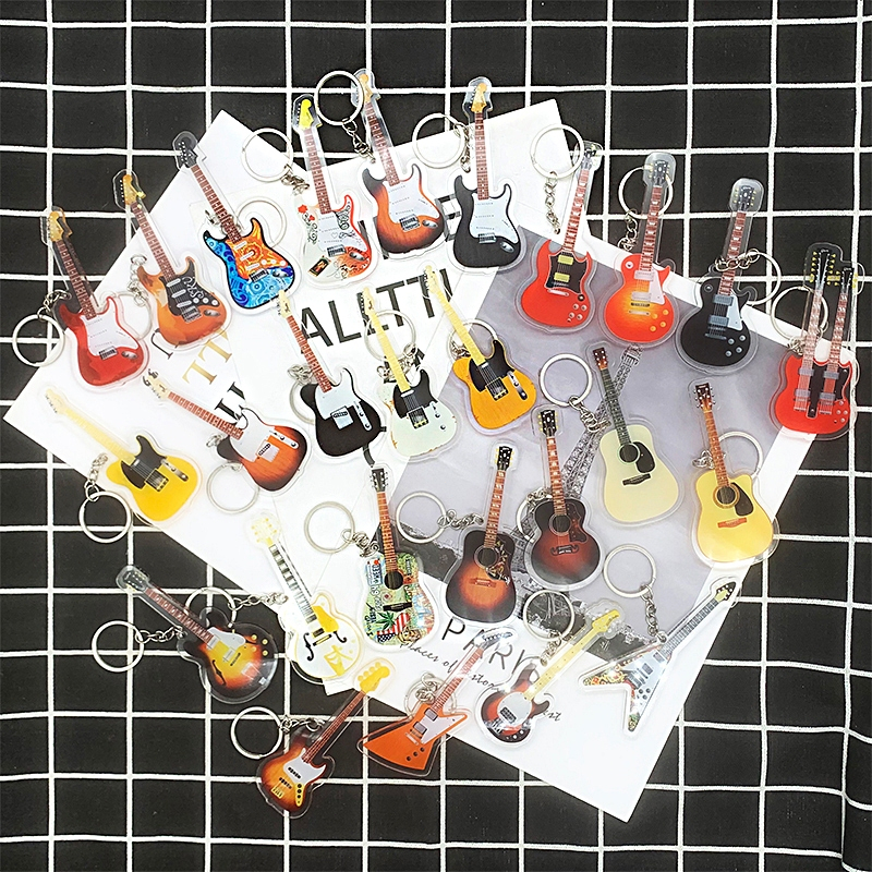 Gantungan kunci model gitar akrilik simulasi alat musik gitar Fanta gitar listrik dua kepala gitar b