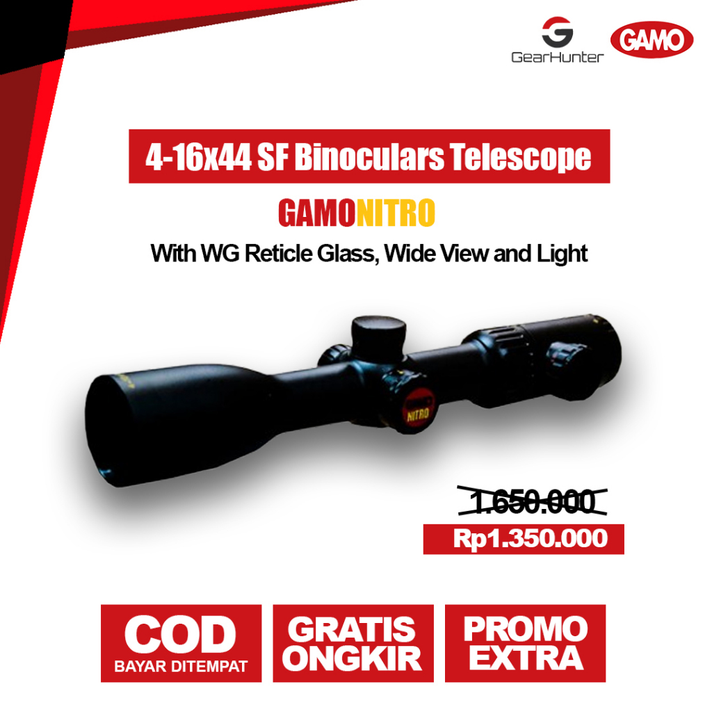 Gamo Nitro 4-16X44 SF Retikel WG Glass Teleskop || Gamo Nitro 4-16X44 SF Retikel WG Glass Bergaransi