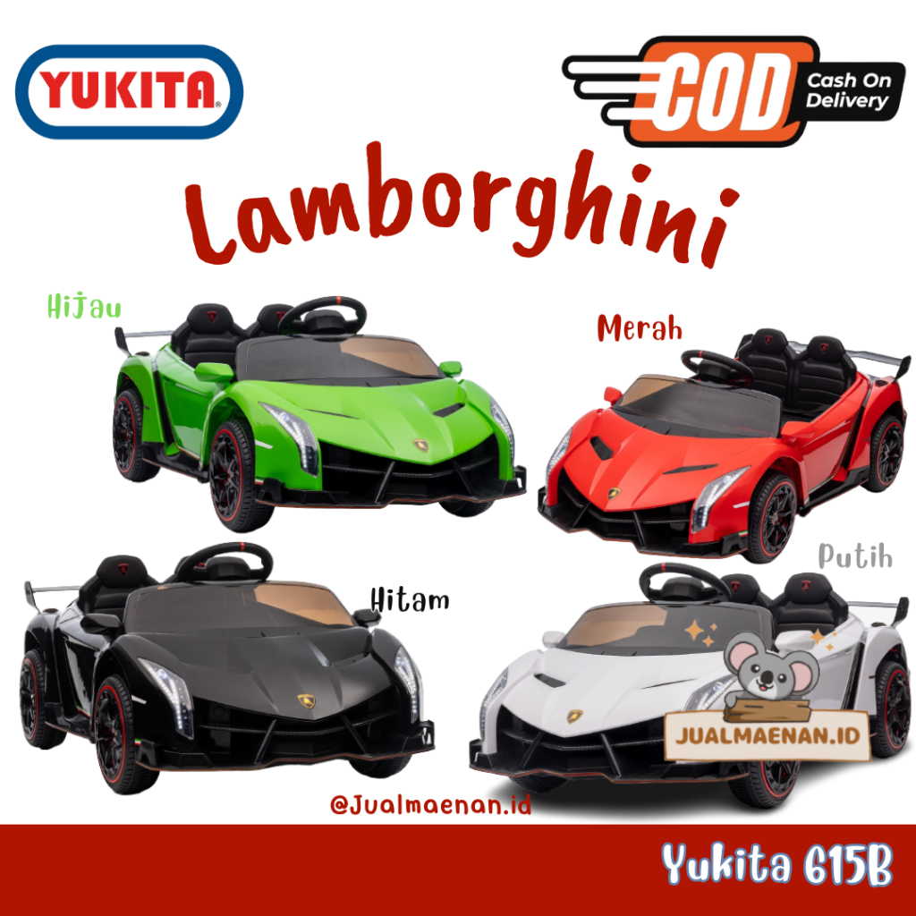 Mainan Anak Mobilan Aki Yukita 615 B Lamborghini Veneno 12V Gearbox Ganda Licensed