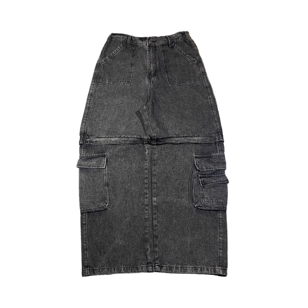 "MADE IN CHINA" Y2K BAGGY JEANS MULTIPOCKET CARGO AND AJUSTABLE JORTS