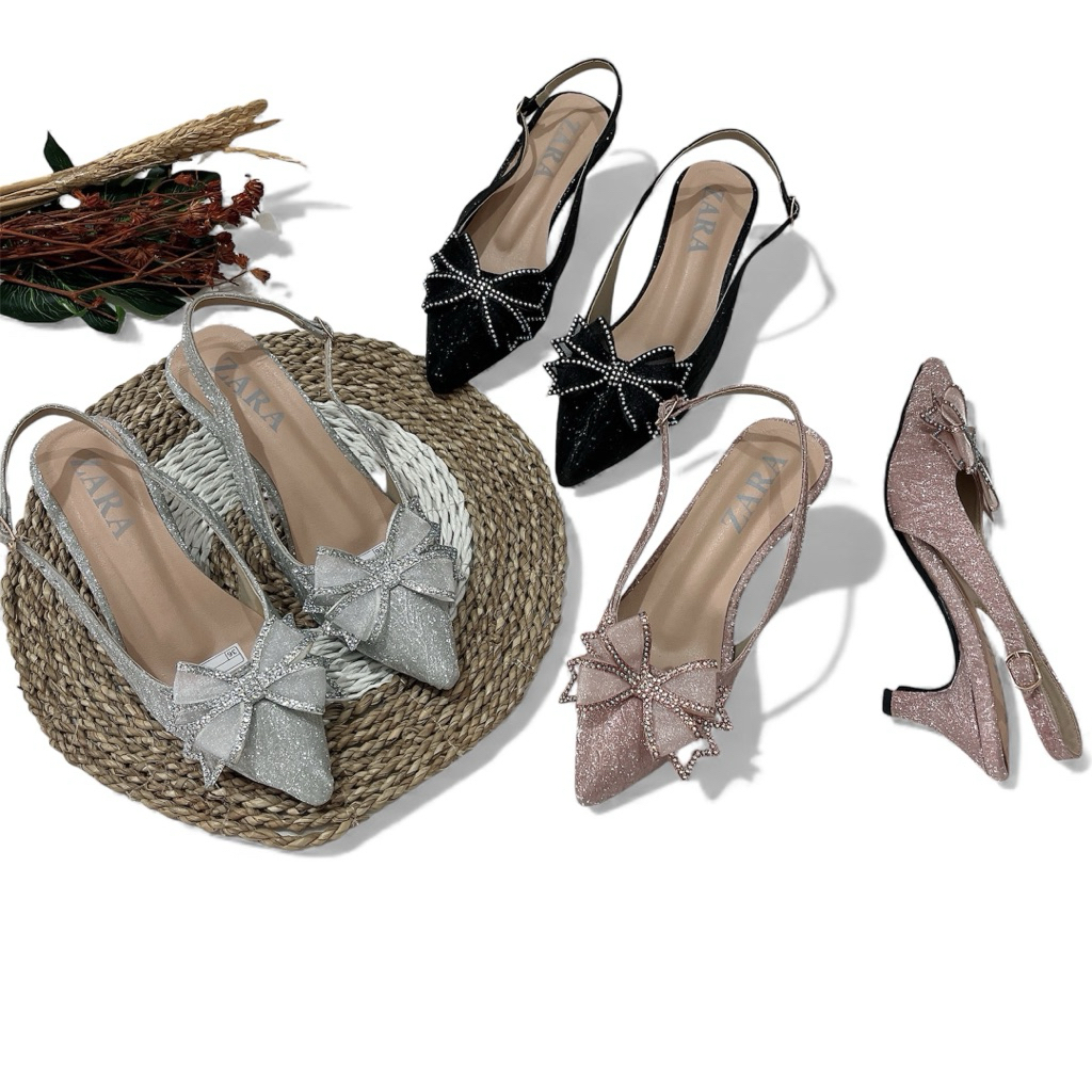 HEELS Cantika, heels tali belakang, Heels zara, heels wanita, Heels gliter, Heels pita, Heels 5cm, h