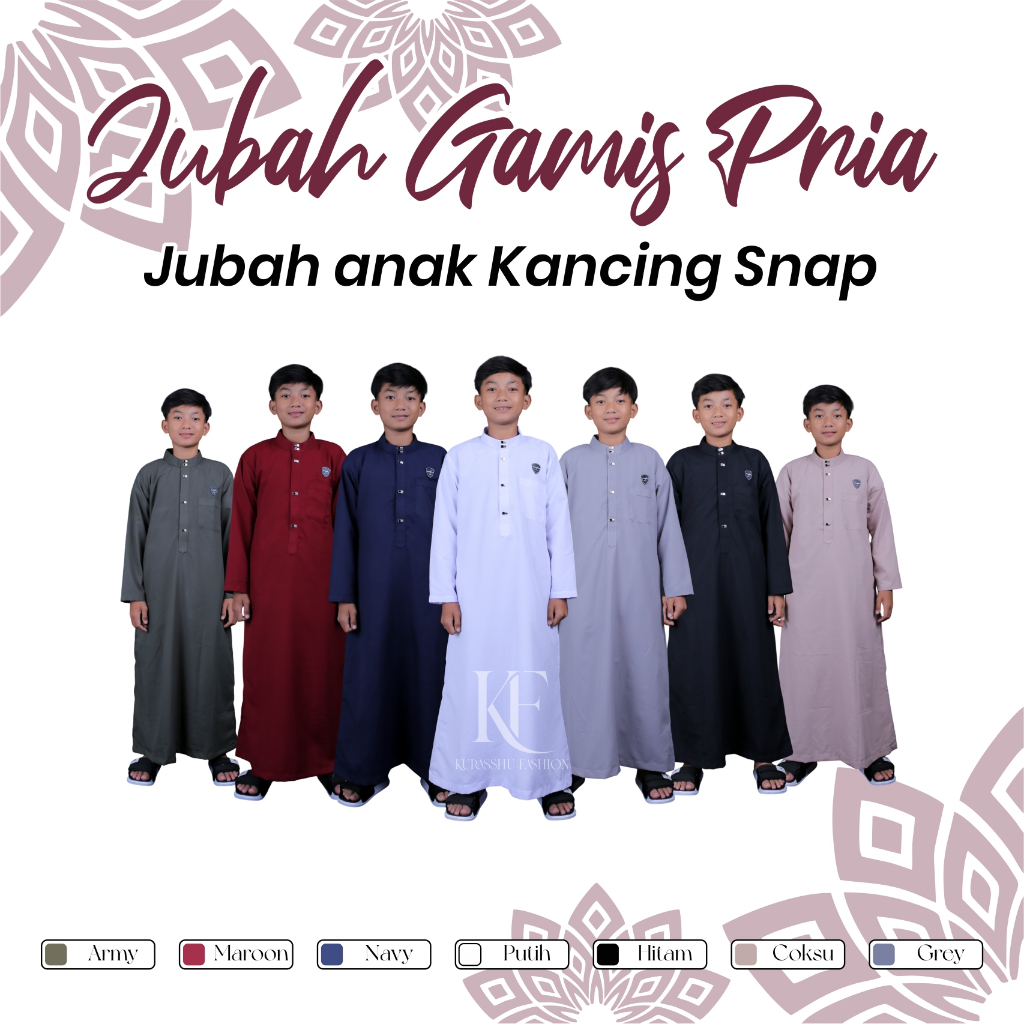 Jubah Muslim Anak Cowok 10-16 Tahun – Desain Elegan, Kancing Snap Modern