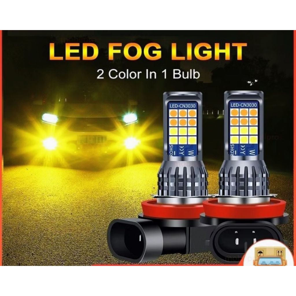 Satuan (LED) FOGLAMP Mobil H11 H16 | Lampu LED 24 SMD 2 Warna Untuk Headlight Mobil