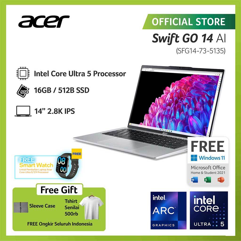 (FREE EXCLUSIVE TSHIRT & SMARTWATCH) ACER LAPTOP SWIFT GO 14 WITH AI SFG14-73-5135 14" IPS INTEL COR