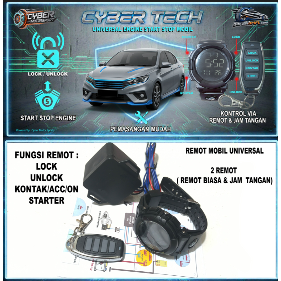 Engine start stop mobil Universal Remot jam tangan . starter mobil motor via remot start stop  keyle