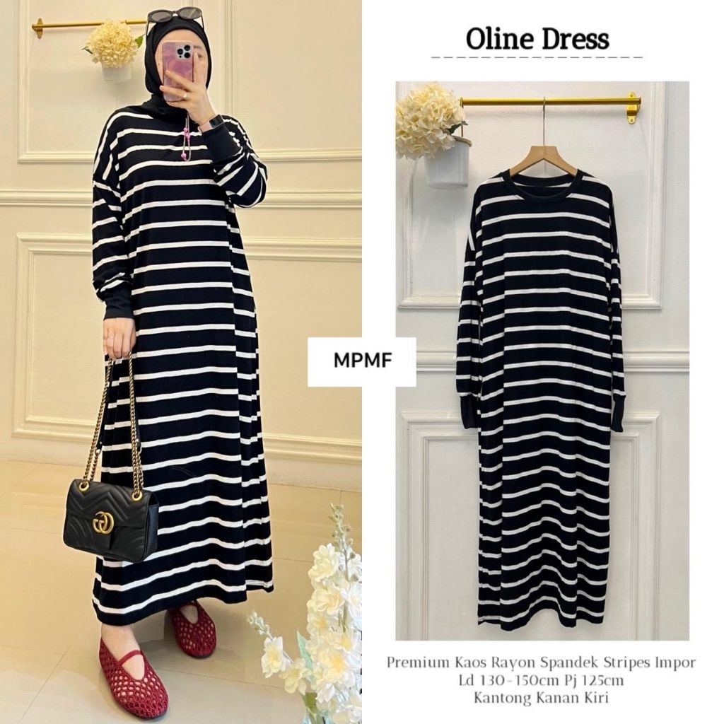 OLINE DRESS (MIDI BAHAN KAOS STRIPE IMPORT JUMBO) MPMF