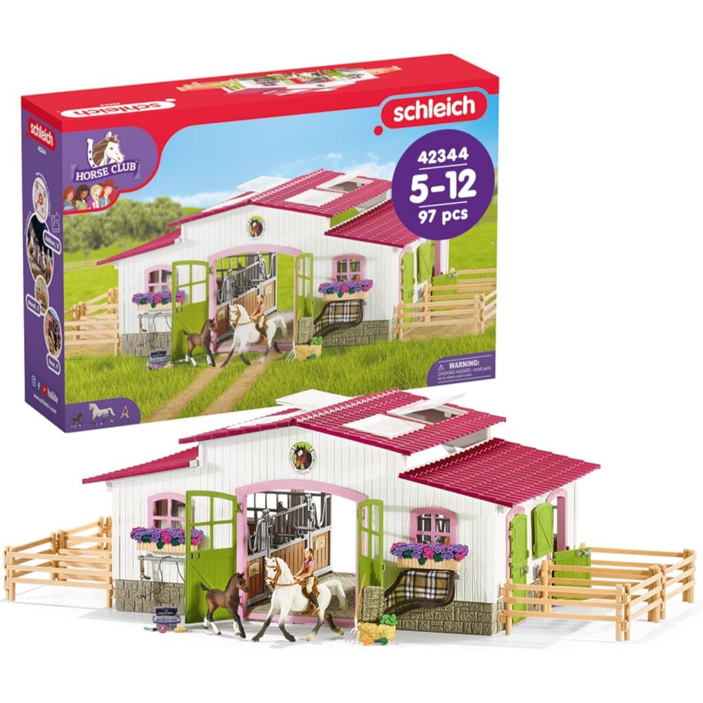 Schleich Horse Club - 97PC Riding Center Horse Toy Playset with Rider, 2 Horses