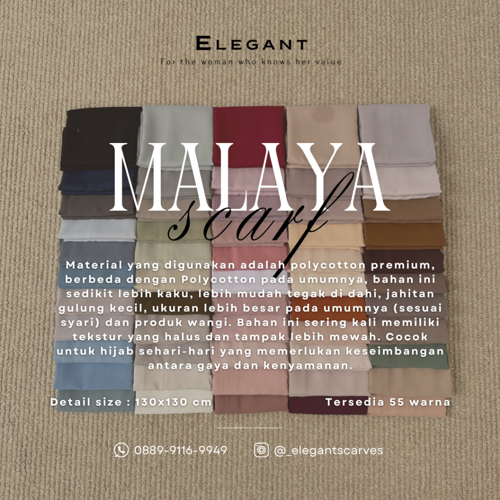 Malaya Scarf Elegant - Hijab Premium - Hijab Oval - Hijab Malay - Hijab Syari - Segi Empat Panjang