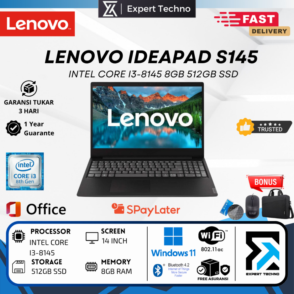 Lenovo Ideapad S145 Intel Core i3 8145U 8GB RAM 512GB SSD 14 INCH Win11