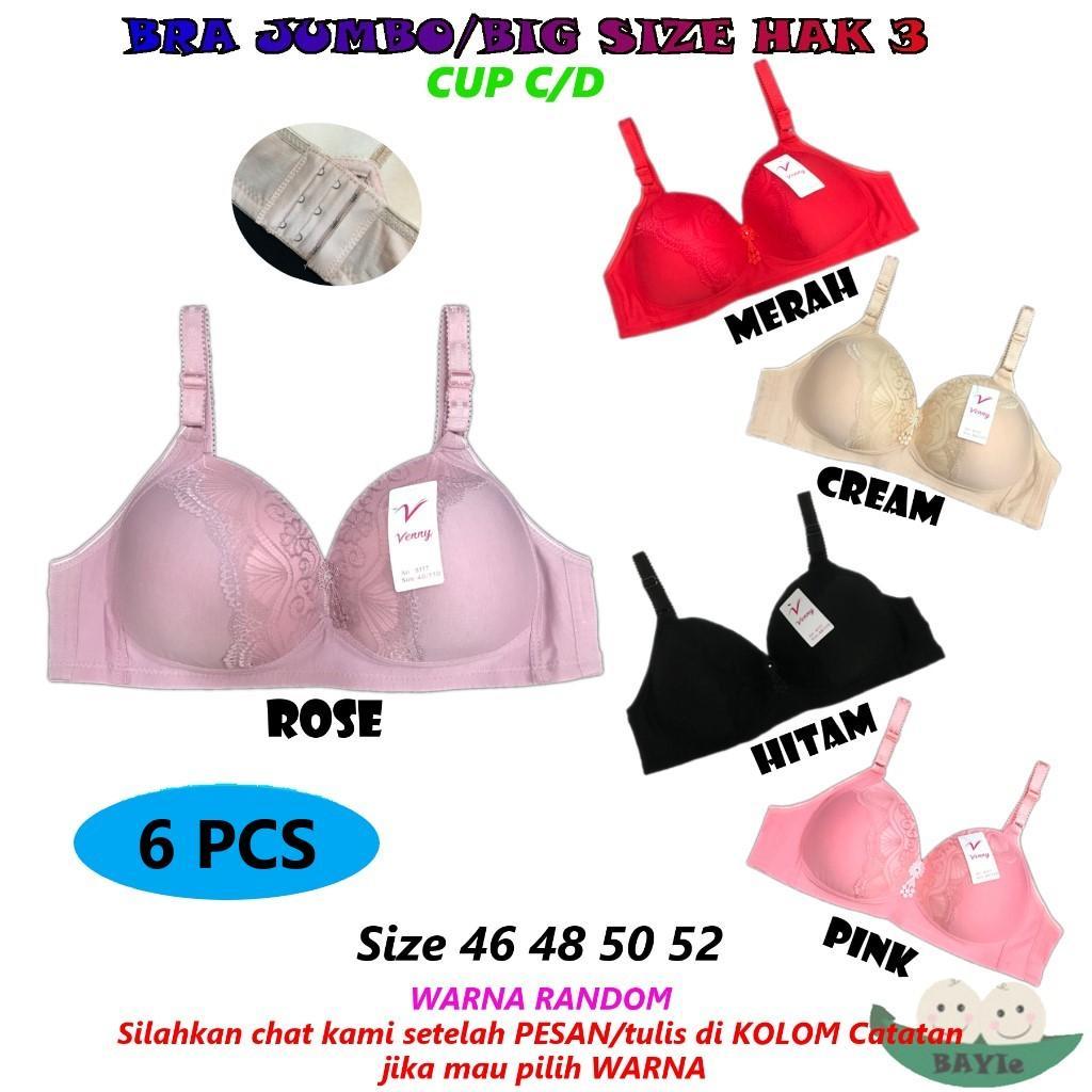 BF - 6 PCS BH / Bra Wanita Cewek JUMBO/BIG SIZE VENNY DD8117 Cup C/D dan Busa Sedang Tanpa Kawat Kai