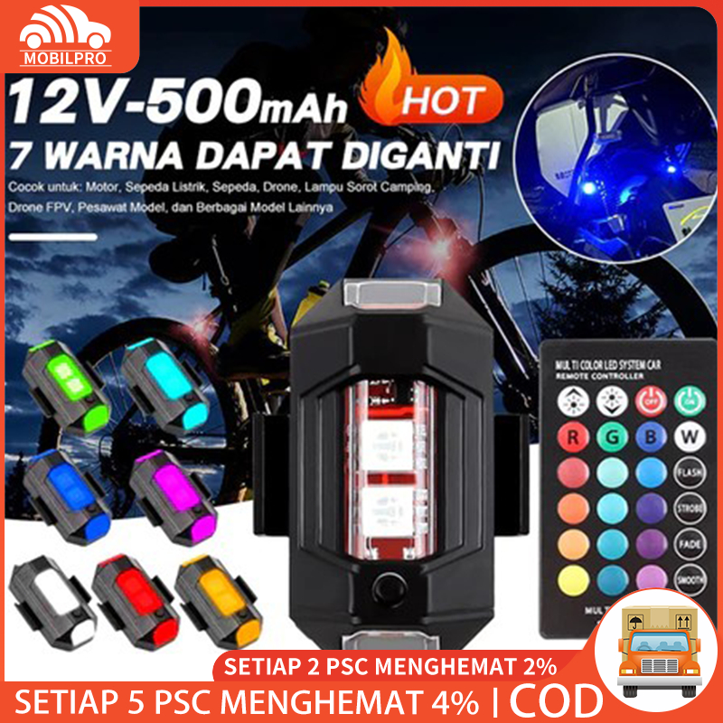 Lampu LED 7 Warna Universal Lampu LED Kedip Pesawat RGB Safety Sein Dip Motor Mobil Dengan remote co