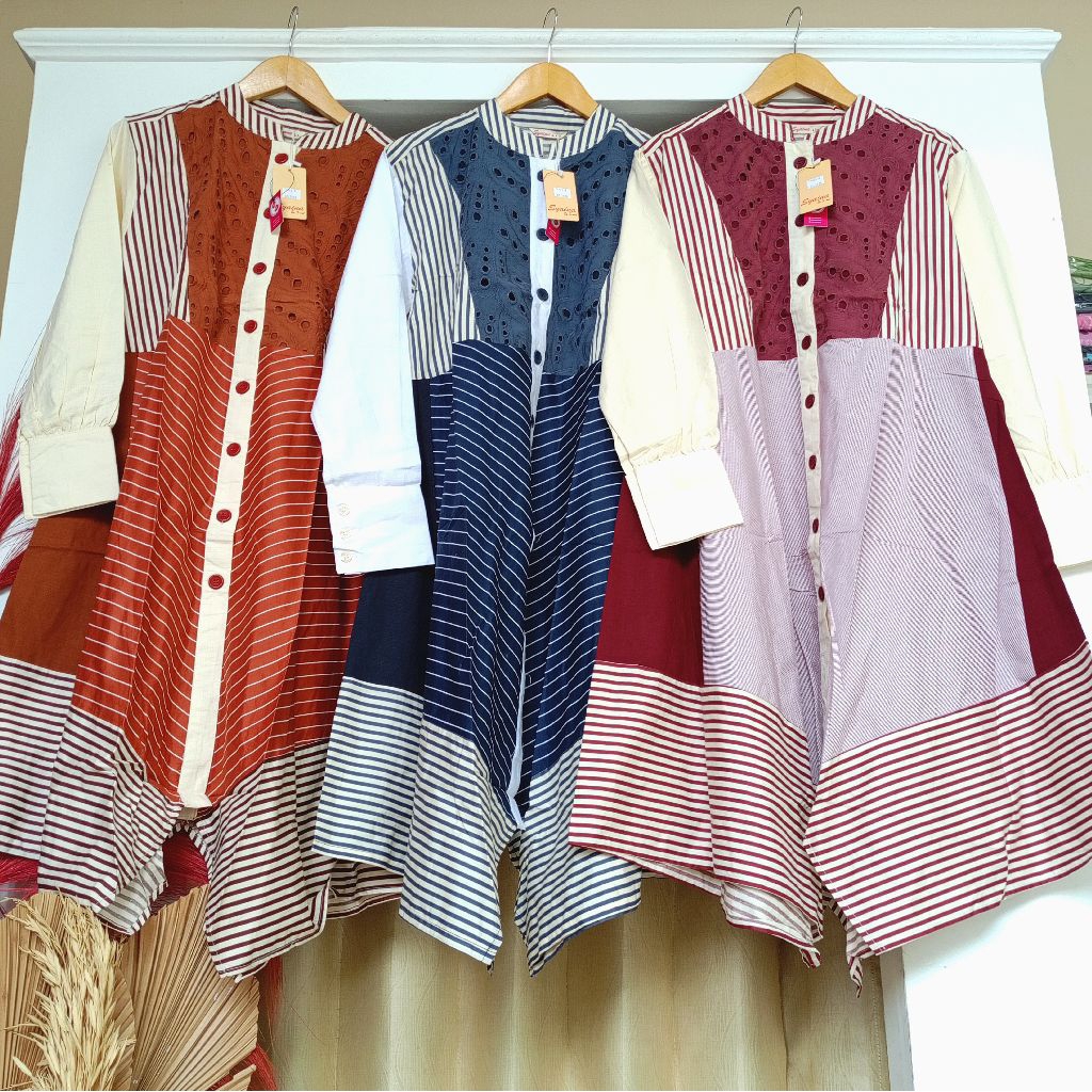 LONG TUNIK KATUN KOMBINASI SYAINA By SEMUT Kode P48.3006