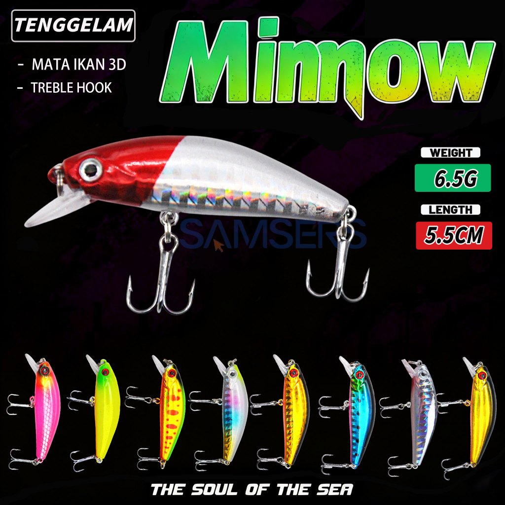 5.5cm/6.5g Umpan Lure Minnow Slow Sinking Fishing Bait Set Tackle Lure Hook Fishing Lure Fishing Acc