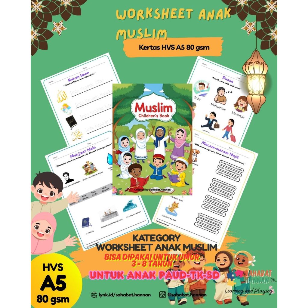 Worksheet Anak Muslim - 31 Lembar Kerja Berwarna Islami - Mengenal Islam untuk anak PAUD/TK/SD