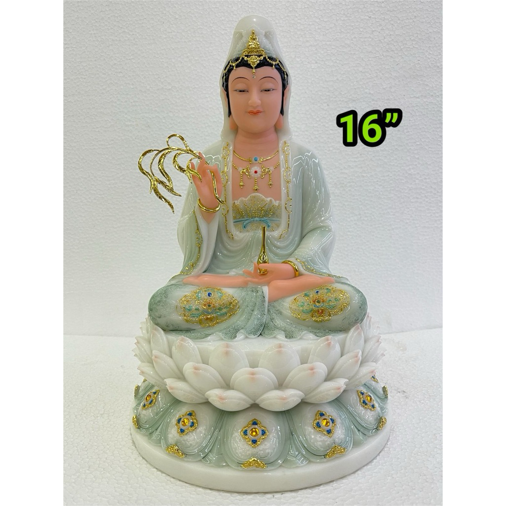 patung Dewi kwan im warna hijau bahan marmer 16in bahan marmer Qing