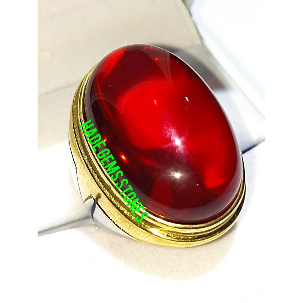 Cincin titanium batu akik merah Siam jumbo 30x20x10 estimasi