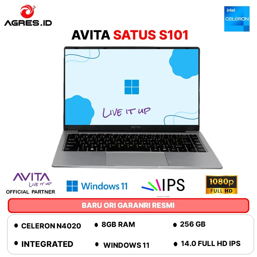 LAPTOP AVITA SATUS S101 INTEL N4020 - RAM 8GB 256GB WINDOWS 11 + OFFICE 14.0 FHD IPS