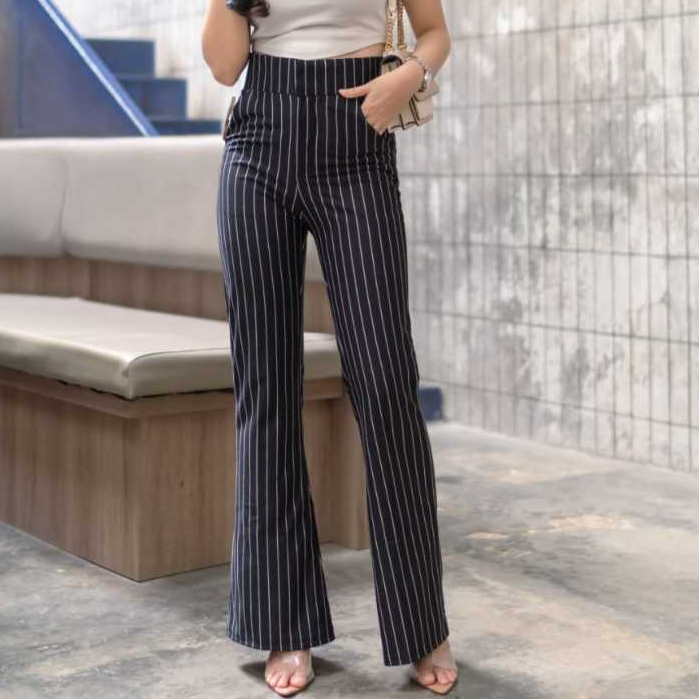 Flare Pants Stripe Bangkok - Celana Semi cutbray Premium - Cutbray Highwaist Pants