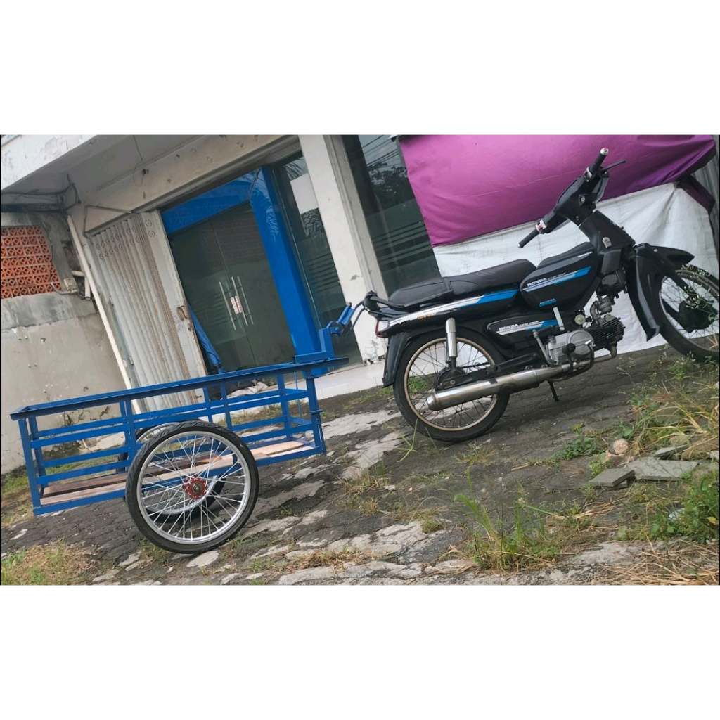 Gerobak Tarik Motor / Gerobak Derek Motor / Tow Cart / Crane Barrow / Ukuran 120X50X40 Cm / Kekuatan