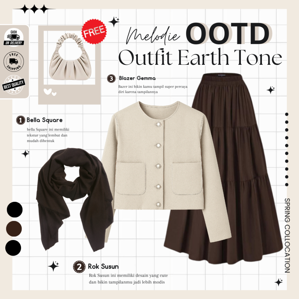 Yoona One Set Wanita Outfit Berhijab ( Hijab + Gemma Blazer + Rok )One Set Premium - MO108