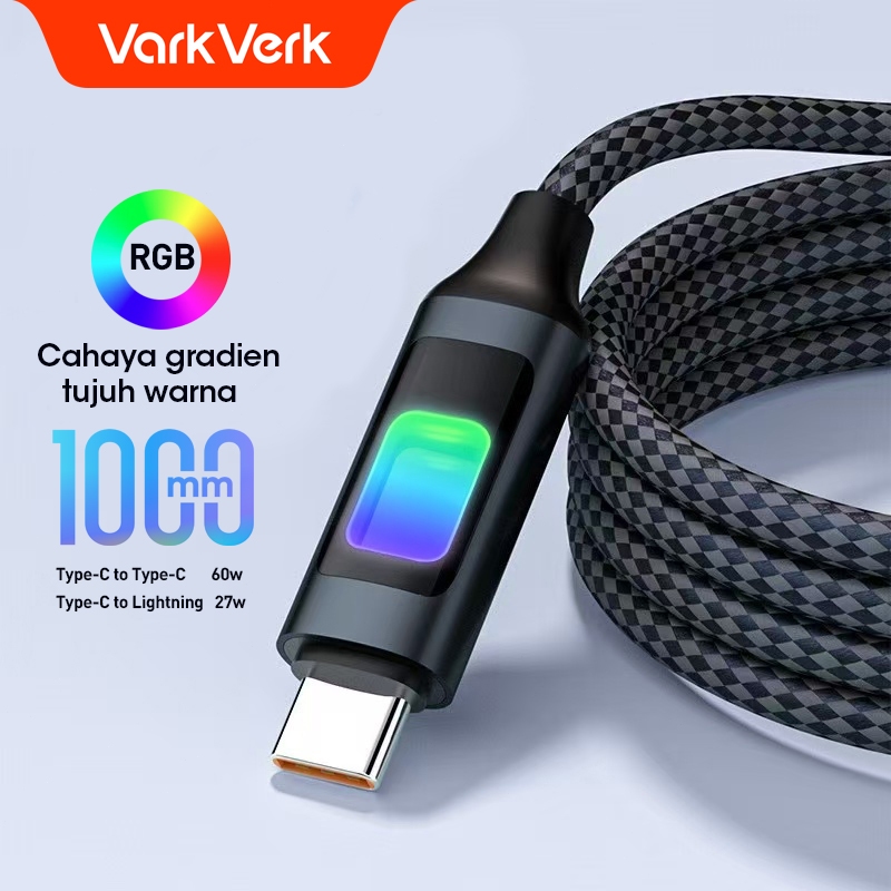 VarkVerk(C12)Gradien pelangi Type C 60W / Lightning 27W Kabel data Type C to Type C / Type C to Ligh
