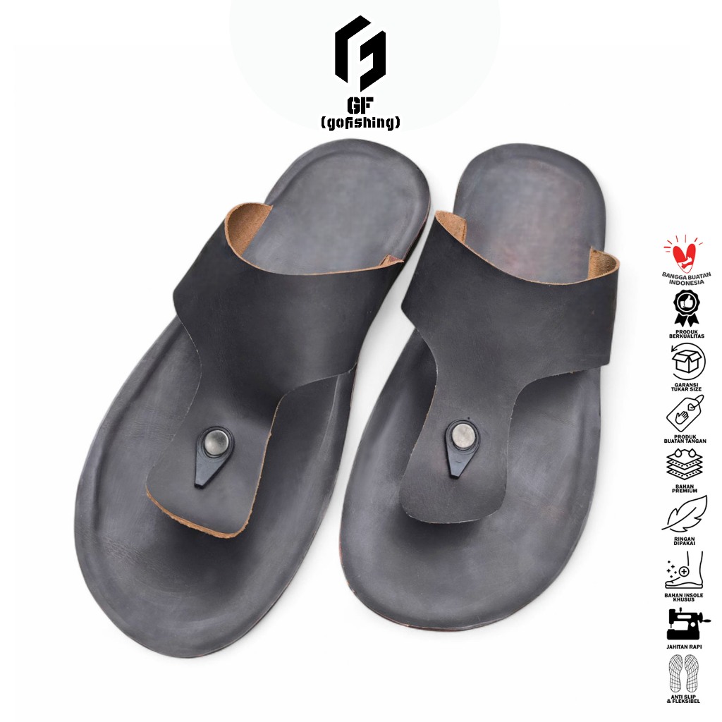 GF Sandal Pria Sandal Cowok (Sandal Kulit Sapi) Sandal Slide SD-10 Kulit Sapi Asli