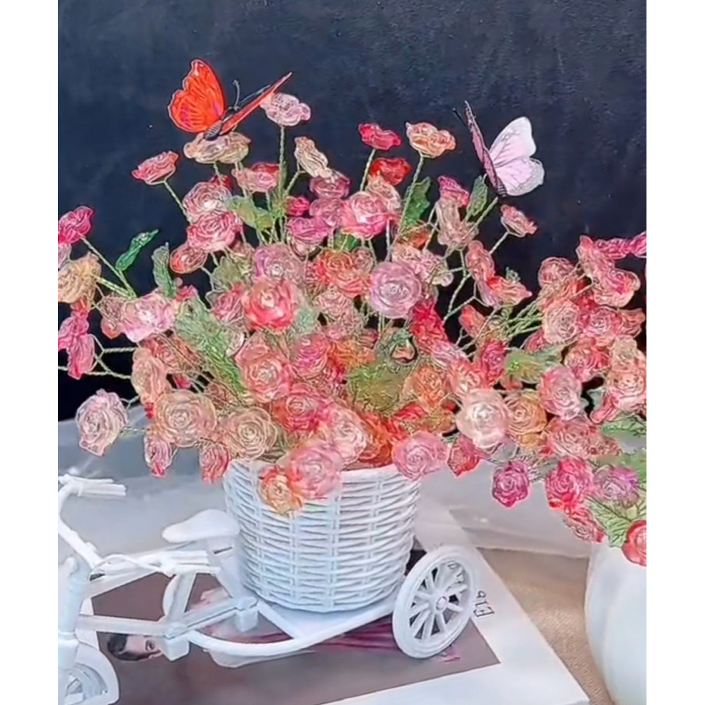 1568 Bunga Mawar akrilik kreasi bunga kawat kerajinan tangan