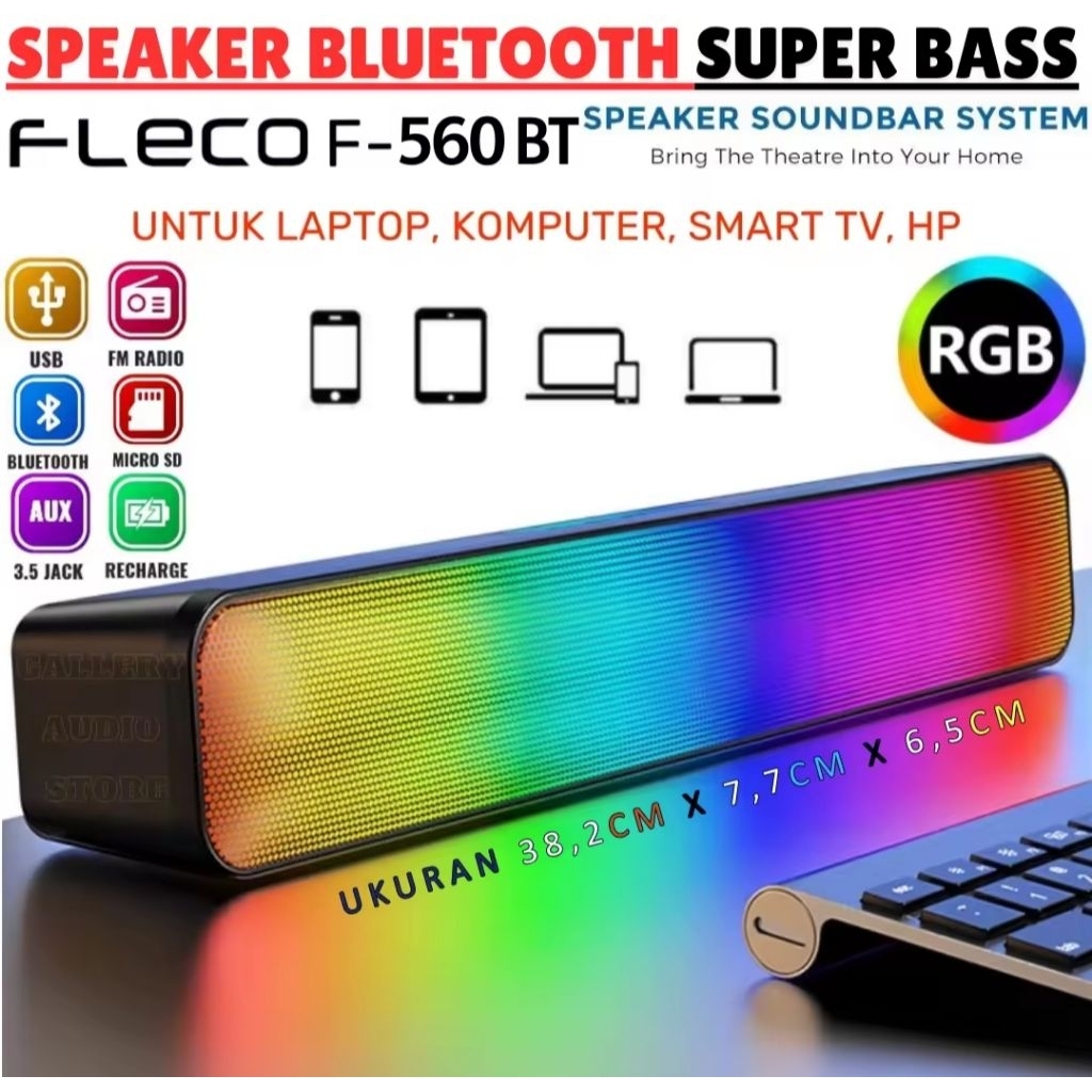 Speaker Bluetooth Soundbar RGB FLECO F-560BT LED | Speaker Digital FLECO F-560BT (Bluetooth/USB/AUX)
