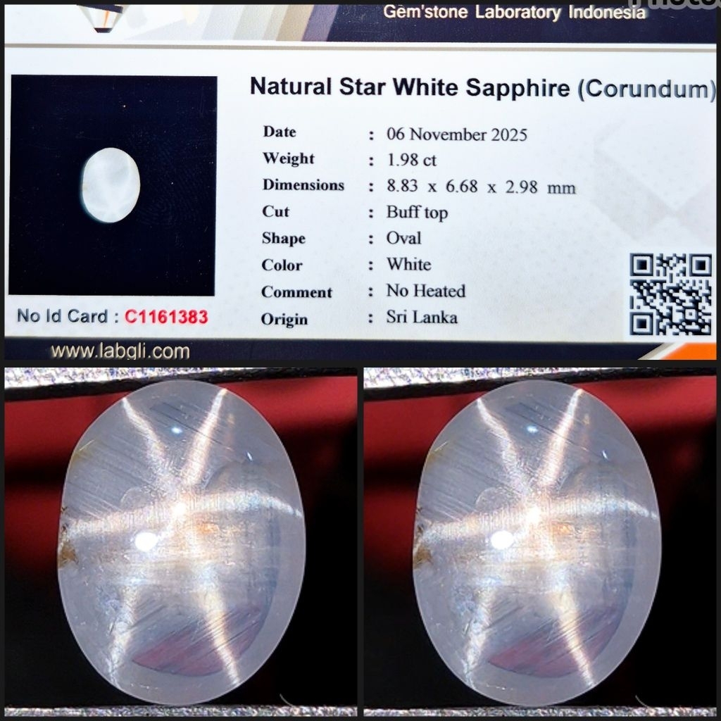 Natural Star White Sapphire Ceylon Srilanka NH NTE Memo Lab
