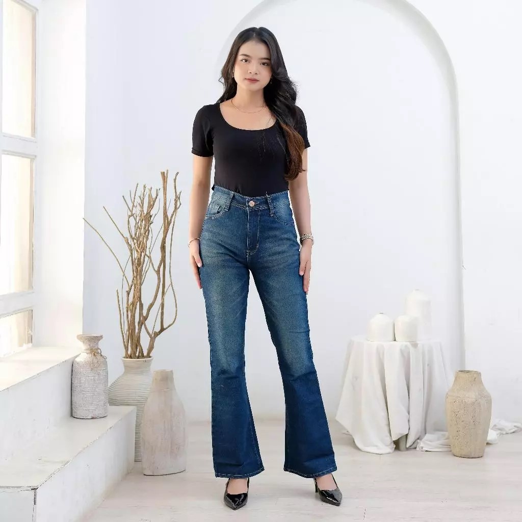 Zora - Celana Cutbray Jeans Wanita Retro Wisker Highwaist Premium Cutbray Jeans Retro Strectch