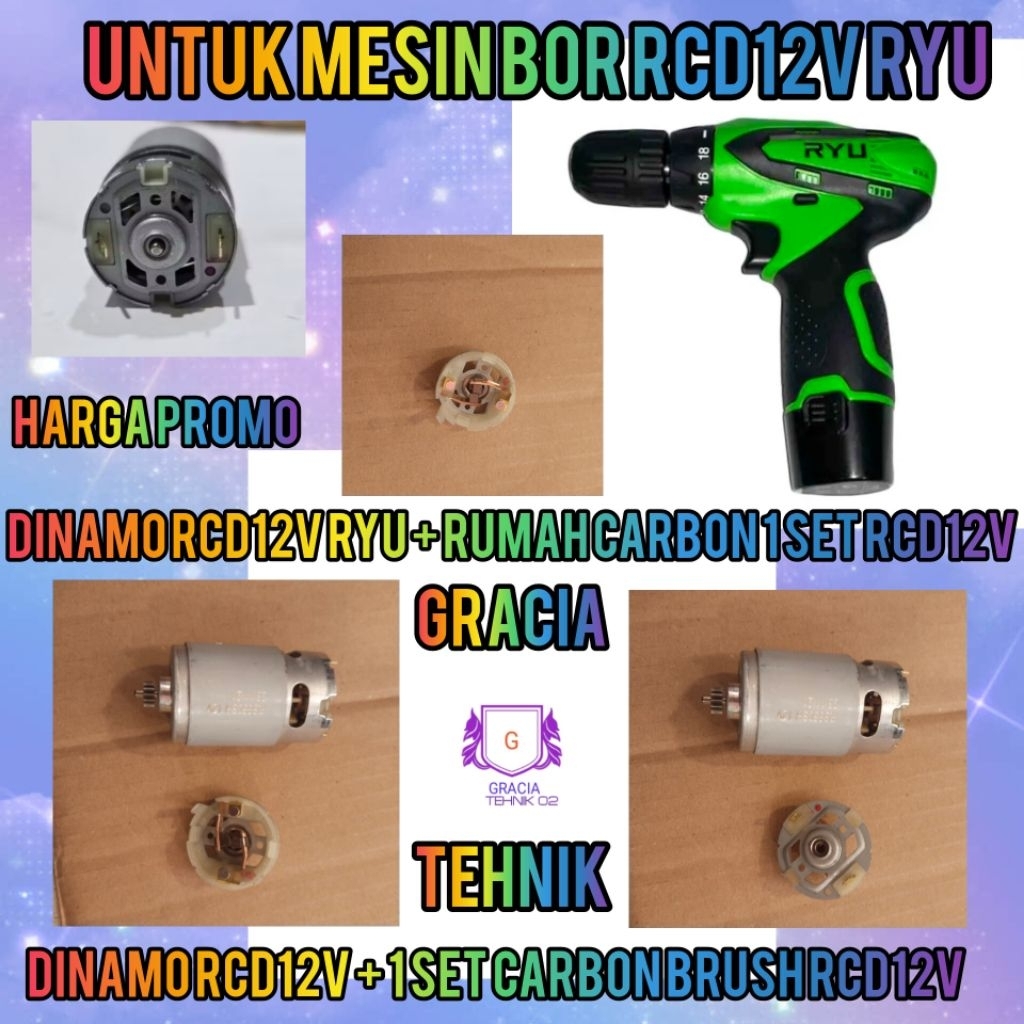MOTOR DINAMO MESIN BOR CORDLESS BOR BATTERY RYU RCD12V + 1SET RUMAH CARBON BRUSH RCD12V DINAMO RCD12