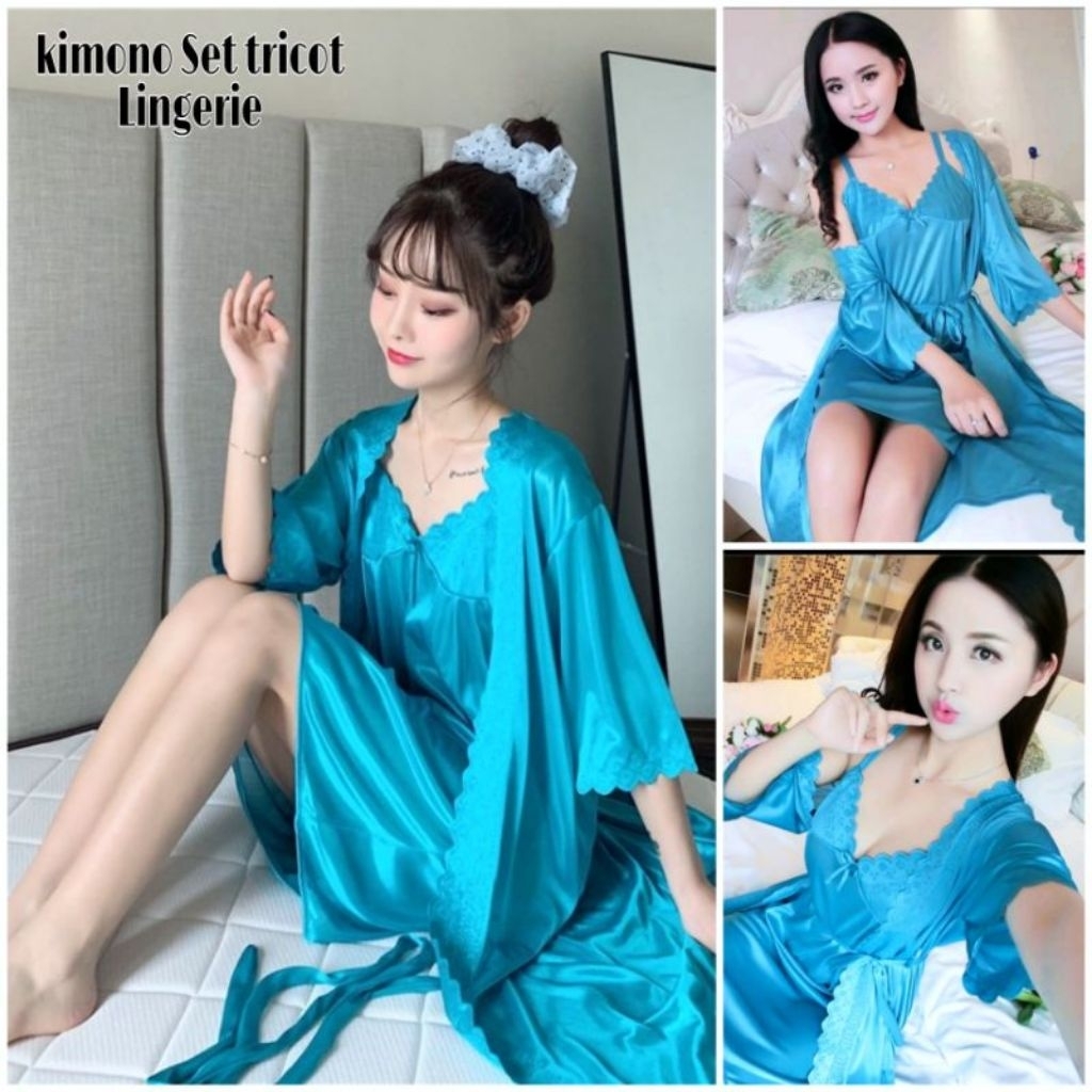 Baju Tidur Wanita Lingerie sexi Kimono Tricot Satin Import