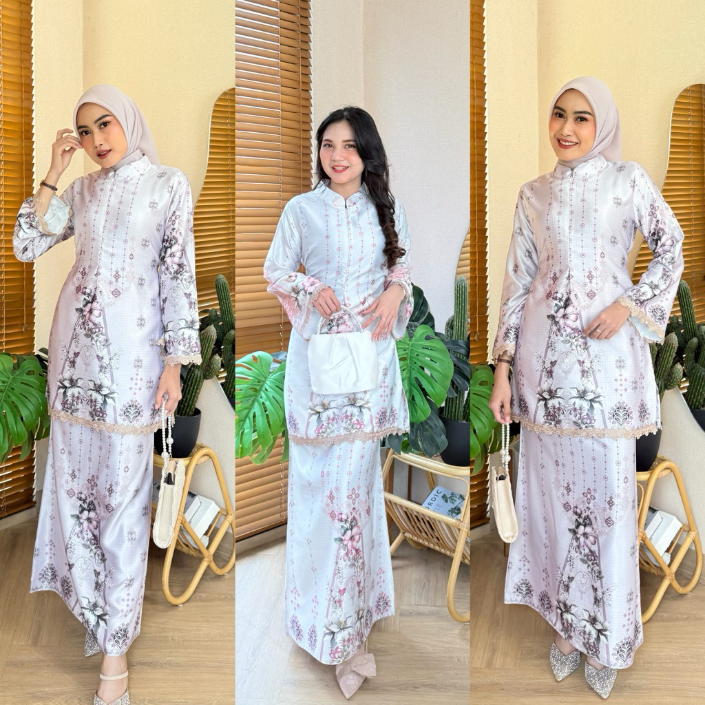 Azzura One Set Series 2 Silk Motif Bunga Baju Lebaran Dress Kondangan Pesta Lamaran Setelan Fashion 
