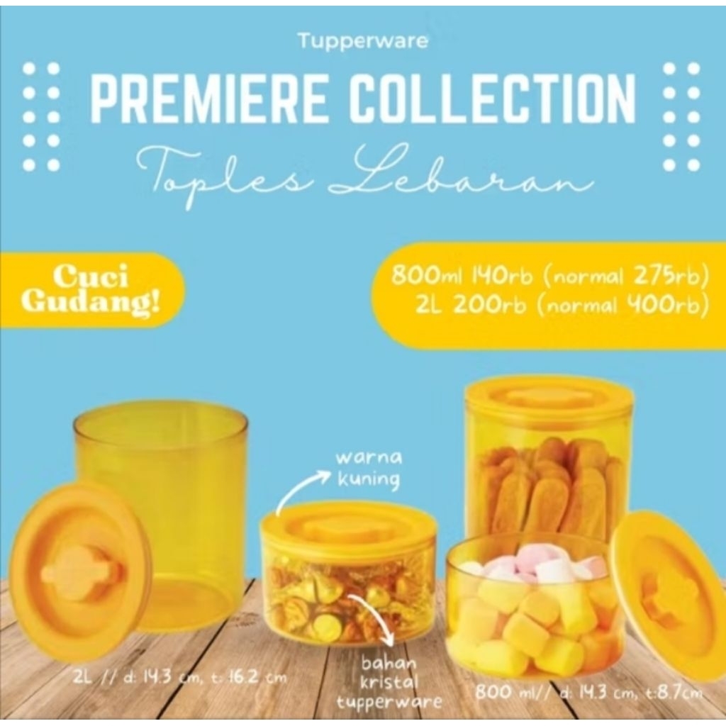 Toples premier canister kuning 800ml Tupperware