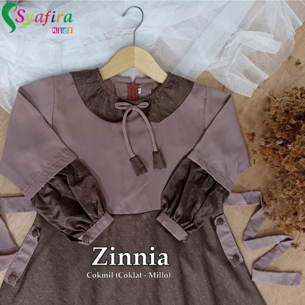 Gamis Anak Set Hijab/Jilbab/Khimar Syar'i Zinnia Coklat Milo Jaguar mix Wolvis by Syafira Kids