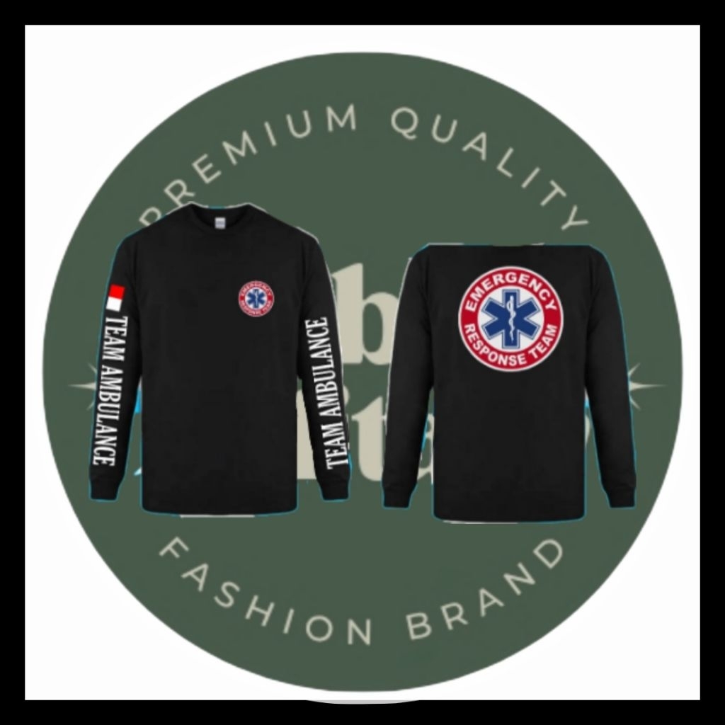 Baju Tangan Panjang Kaos Pria/Wanita Tulisan Logo Relawan Ambulance/Baju Emergency Respon Team/Baju 