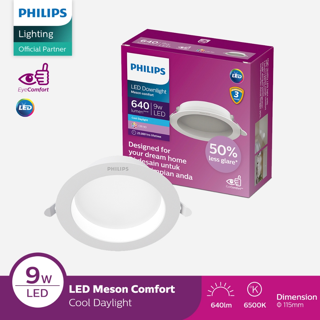 Philips Lampu LED Downlight Meson Comfort 9W 6500K Putih