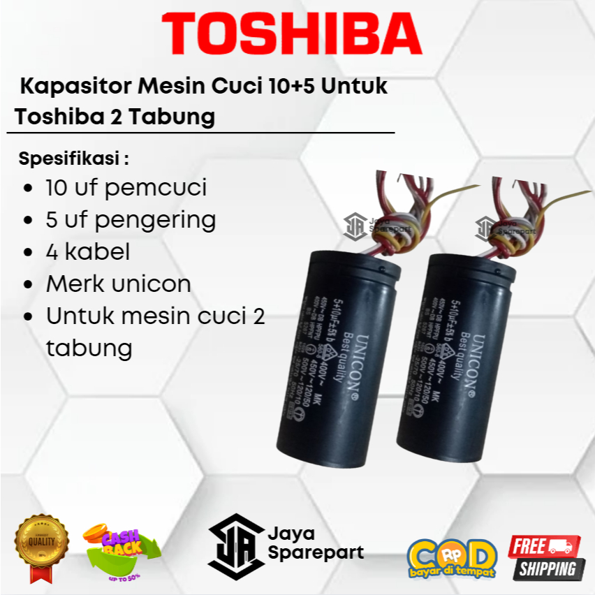 Kapasitor Mesin Cuci Toshiba 2 Tabung ( 10 + 5 )