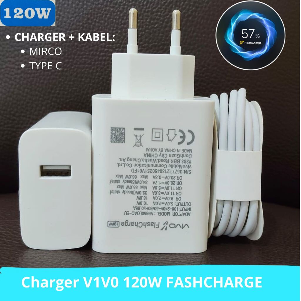 120W / charger Vivo SUPER FAST CHARGE / CASAN VIVO 120W  pengisian SANGAT cepat / Charger Carger Cas