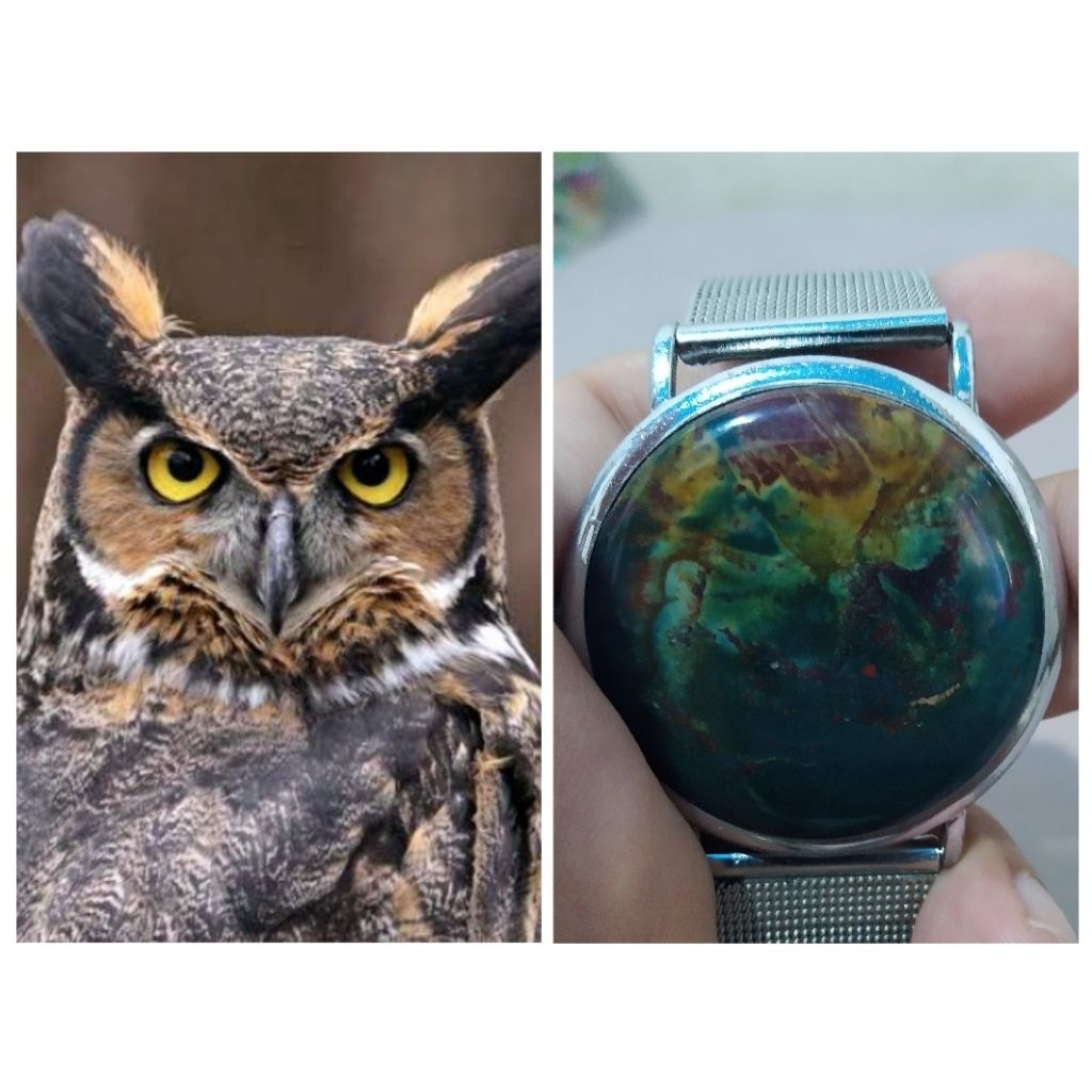 Batu Pancawarna Motif Gambar Burung Hantu Kode C/13