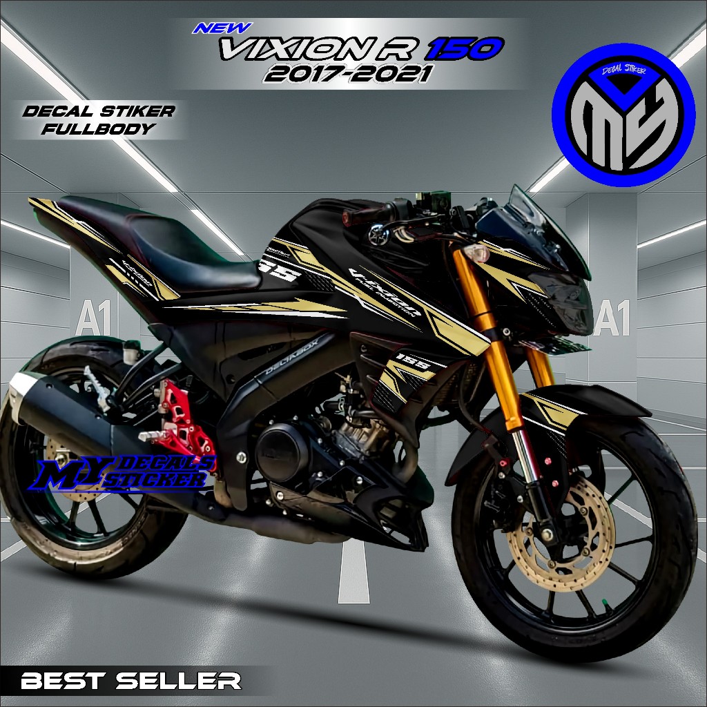 Decal Sticker Full Body Motor Vixion R 2017-2021 Motif Racing Keren Striping Vixion R Fullbody Hitam