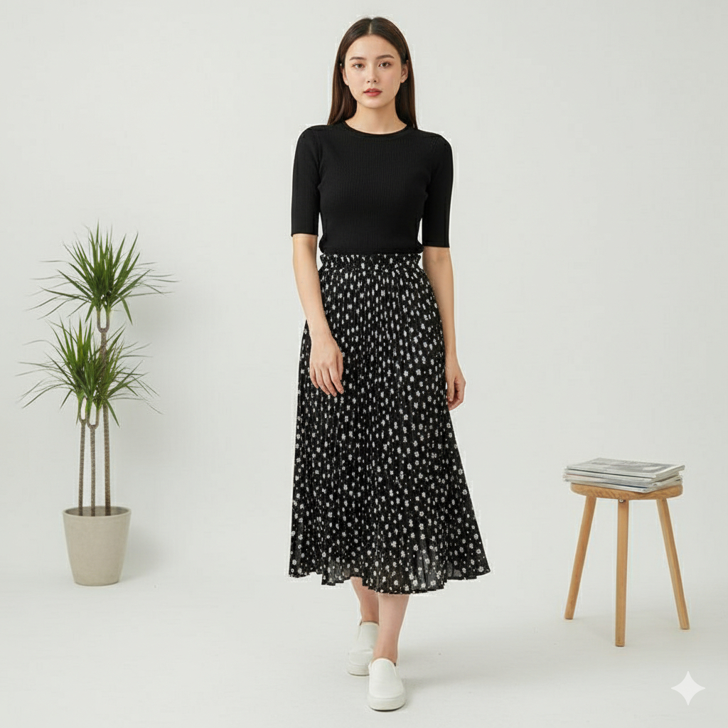 Rok Plisket Wanita Terbaru Motif Bunga Bunga Kecil Kekinian by Fashion Hijab Solo