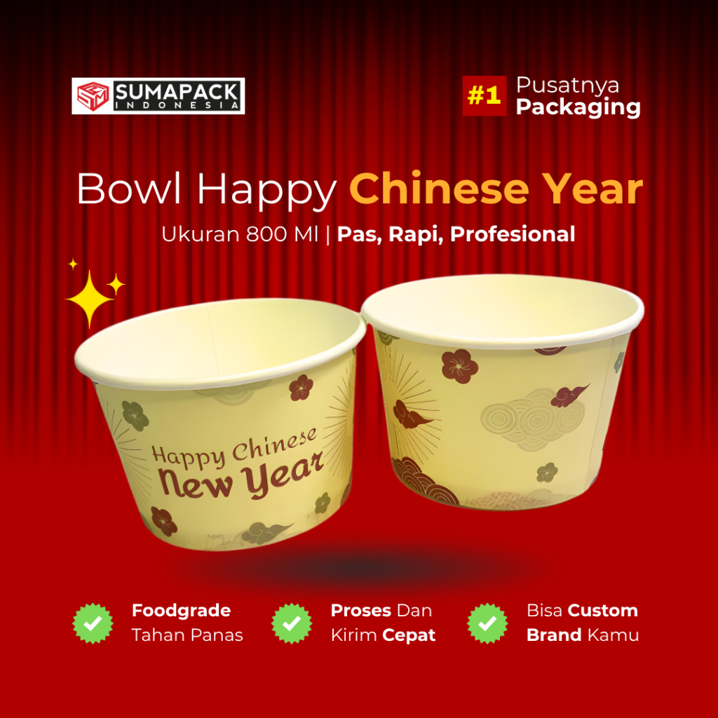 Paper Bowl Imlek | Paper Bowl 800 ml | Mangkuk Kertas | Motif Imlek