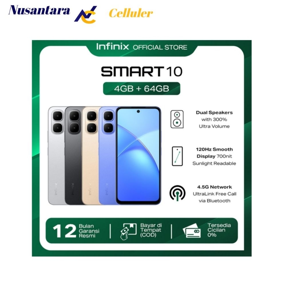 HP INFINIX SMART 10 RAM 4 + 4 extended/64 GB [Infinix smart 10 4/64 GB] Garansi Resmi